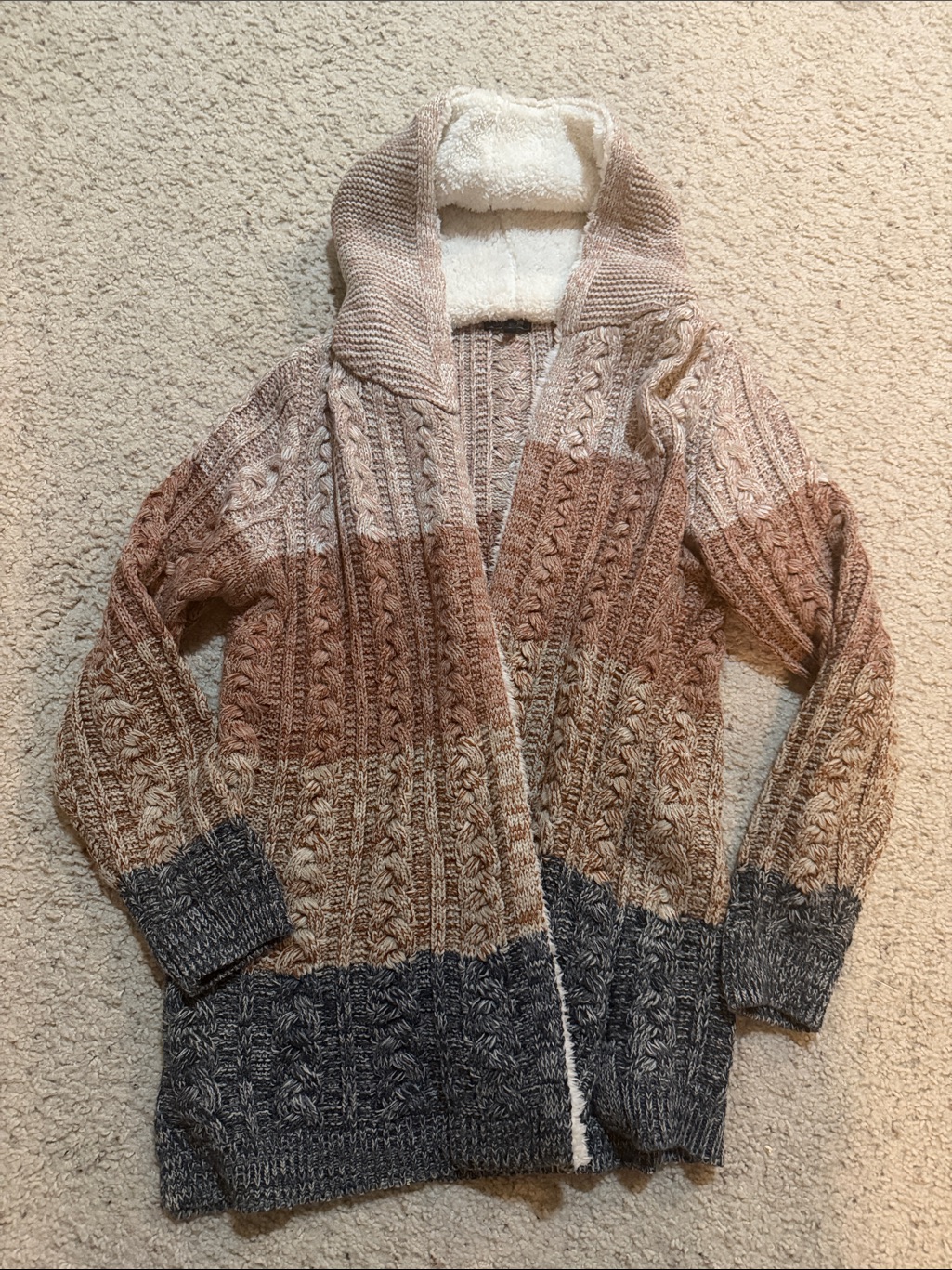From Stitch Fix: Lety & Me Cable-Knit Sherpa-Lined Cardigan